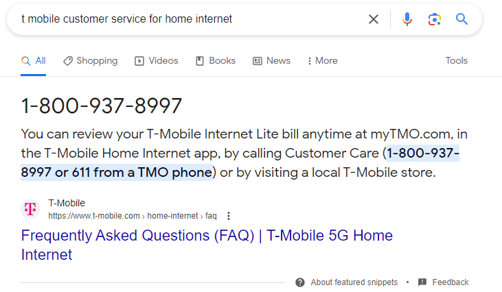 tmobile contact searched on google screencapture